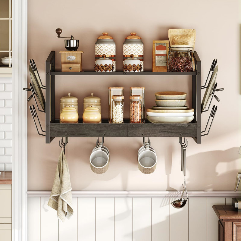Wall-Mounted Pot Rack with 12 Hooks, Charcoal Black
