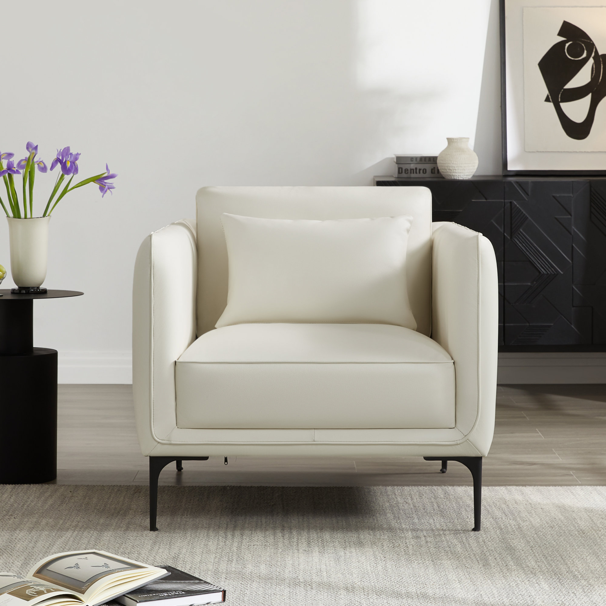 Rae Genuine Leather Upholstered Armchair, Impression White Top Grain Leather