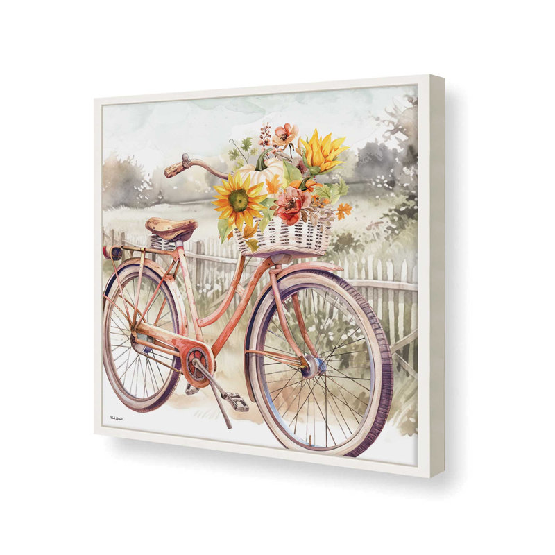 «Fall Floral Bicycle II» par Nicole DeCamp, reproduction d'art, L 36 x H 36, Blanc, Impression encadrée