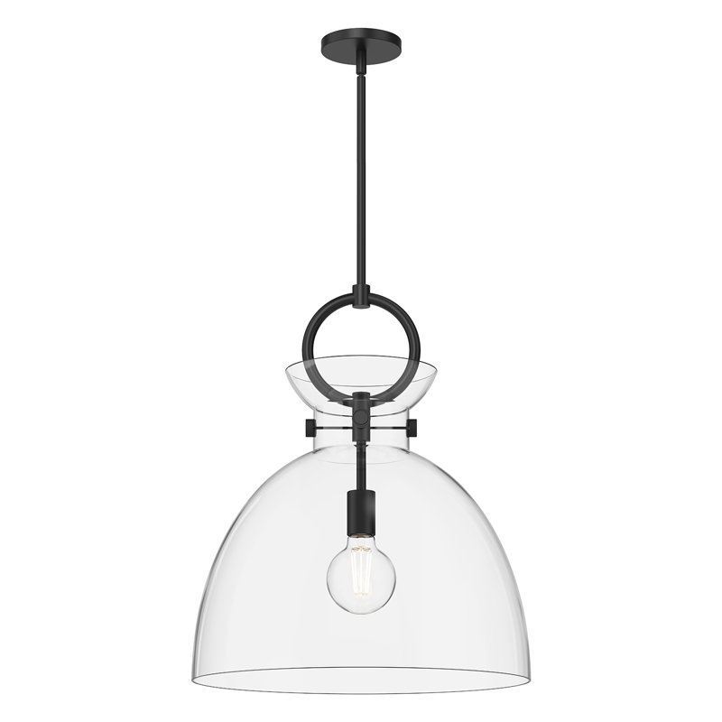Luminaire suspendu en forme de dôme à 1 lumière Tinka, Noir mat, H 21,75 po x l 18 po x P 18 po, Transparent