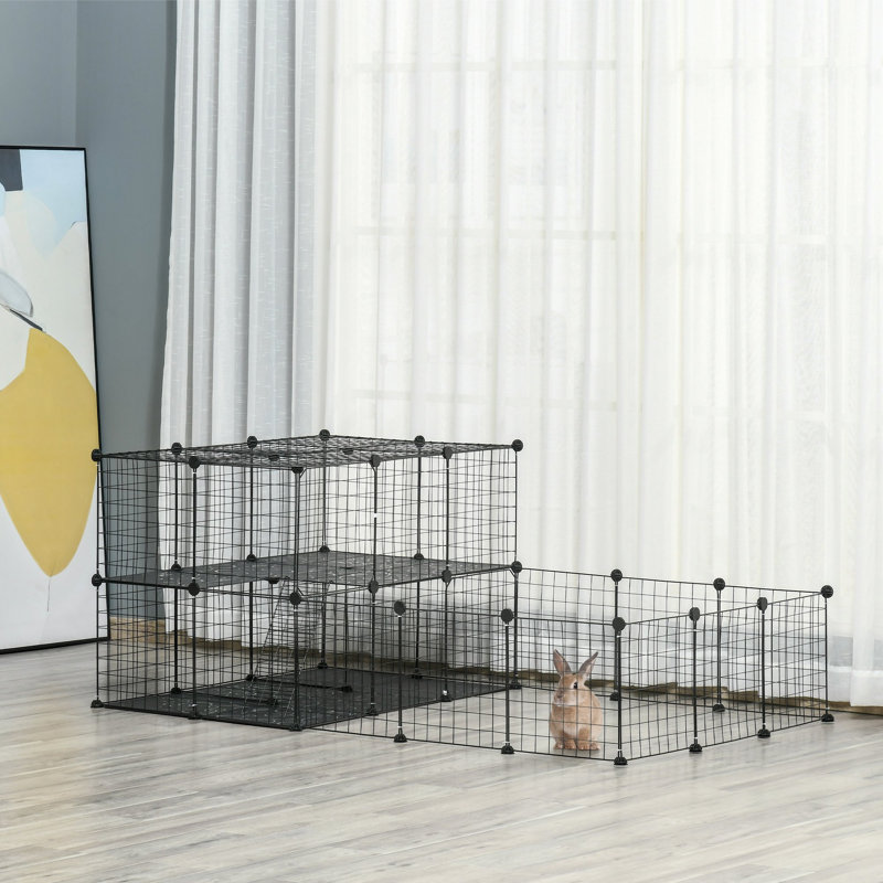Parc pour animaux avec porte, cage en métal grillagé avec maillet, noir