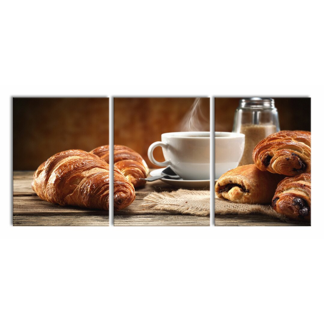 3-tlg. Leinwandbilder-Set Croissant zum Kaffee