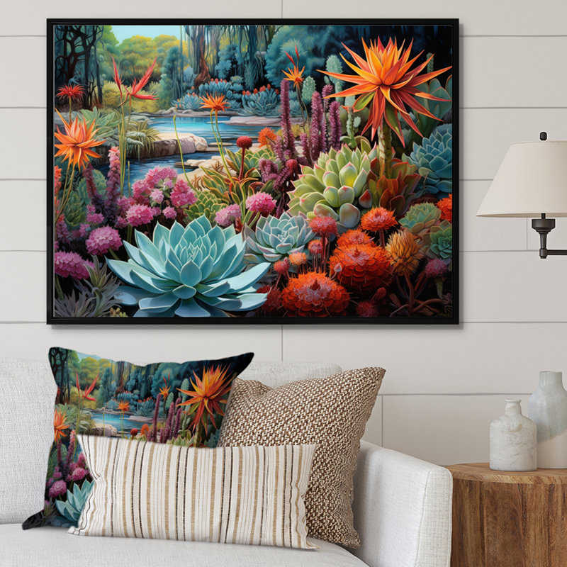 «Succulents Succulent Oasis III», reproduction sur toile, H 30 po x l 40 po x P 1,5 po, Cadre flottant noir