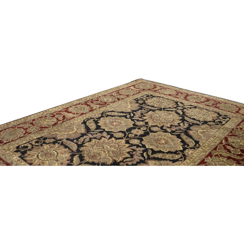Tapis noir et rouille de haute qualité noué à la main
