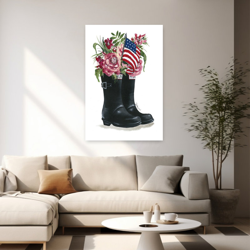 Bottes patriotiques, art floral contemporain d'été, H 60 po x l 40 po