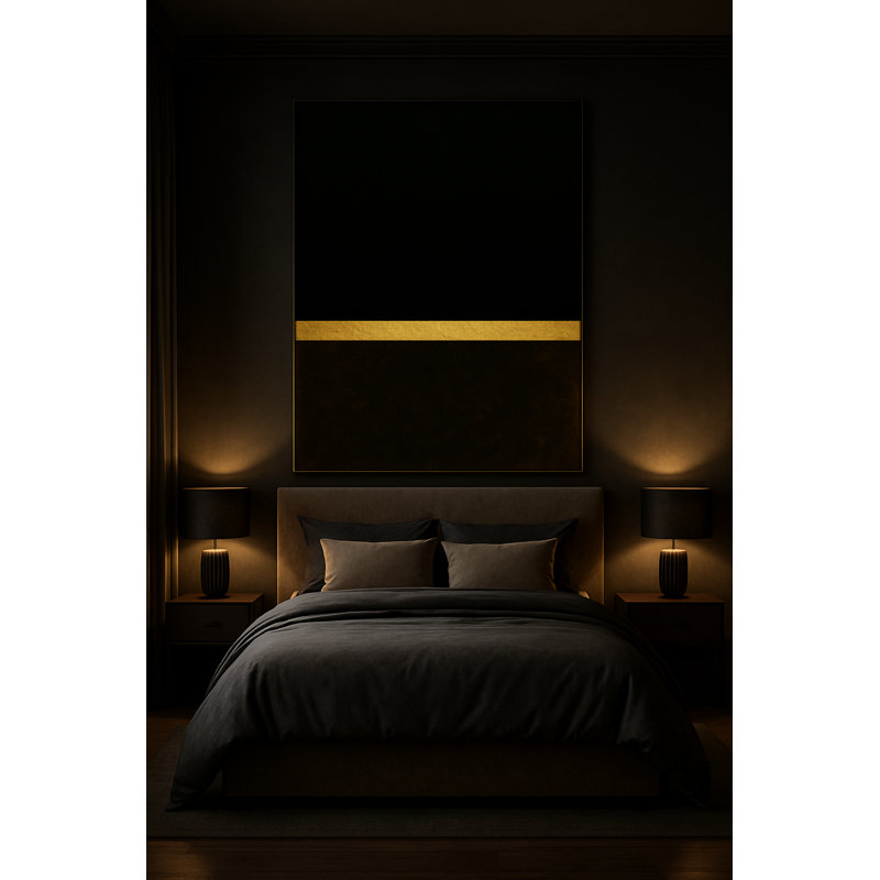 Art mural encadré "Golden Horizon" par Kasian Art Studio - cadre noir, Noir