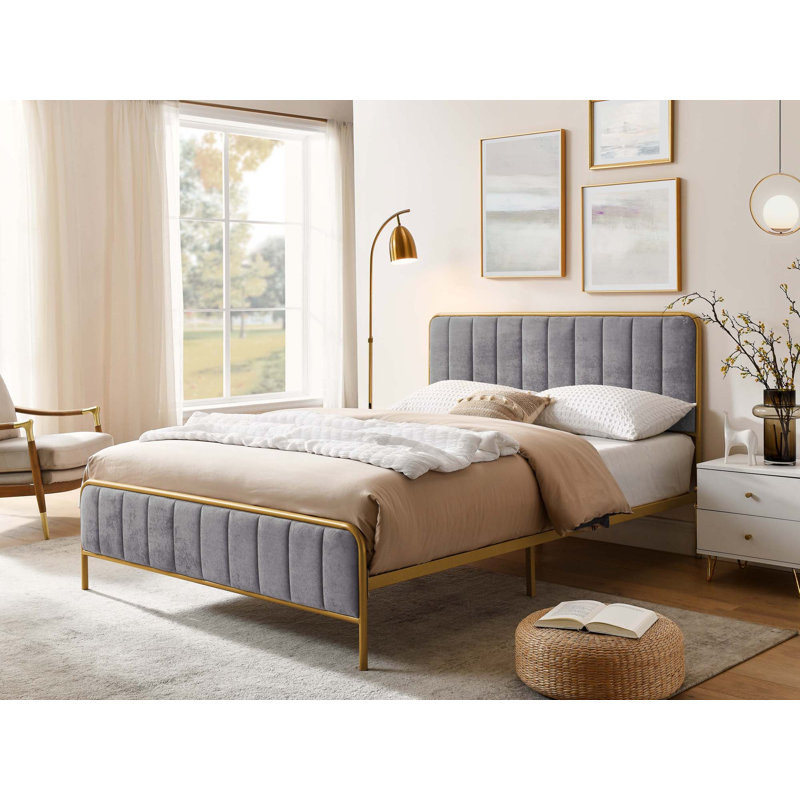 Upholstered Bed Frame, Gray