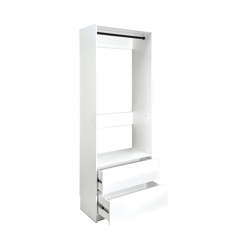 Garde-robe 32 po en bois blanc avec deux tiroirs