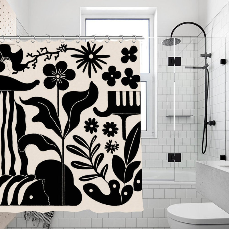 Rideaux de douche à silhouette noire et blanche 71 x 71