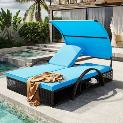 72.83" Outdoor Sunbed, Patio Double Lounger, With Cushions And Arched Arms