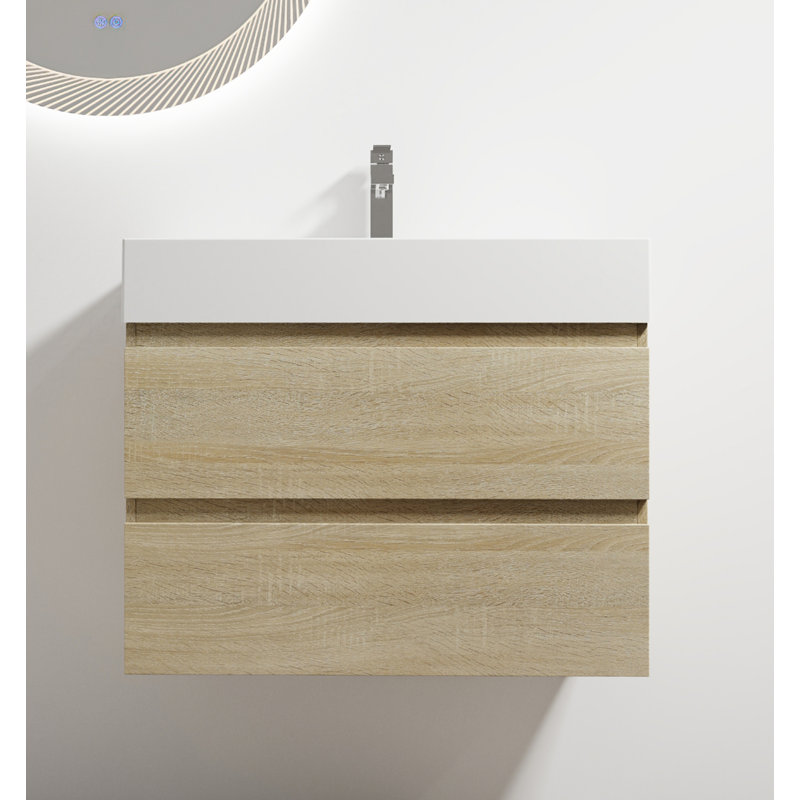 Meuble-lavabo mural 30 po avec lavabo en résine, Chêne clair