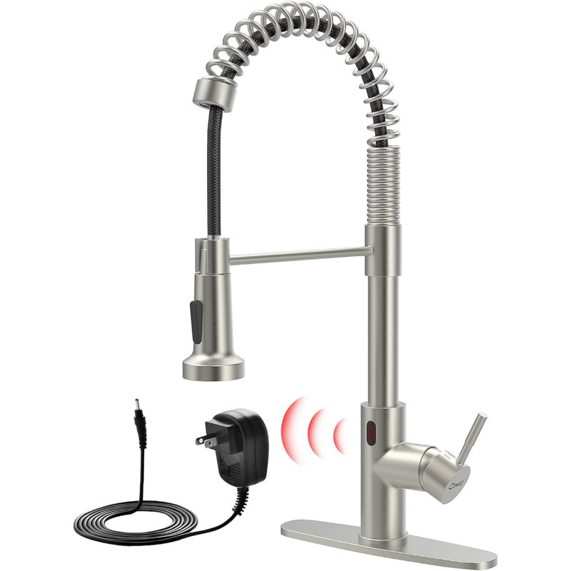 Touchless Kitchen Faucet with AC Adapter, Smart Motion Sensor Hands Free Single Handle Kitchen Sink Faucet with Pull Down Sprayer