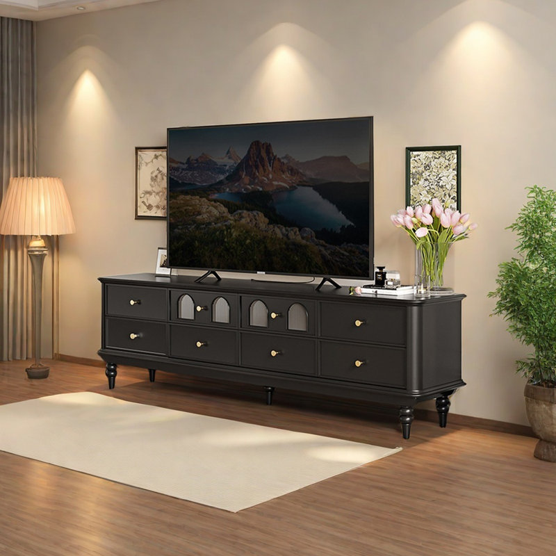 Meuble télé en bois noir Retro Arch, H 22,83 po x L 86,61 po x l 15,74 po