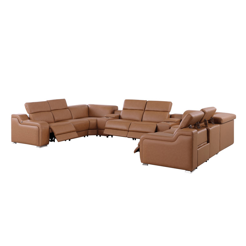Canapé modulaire inclinable en cuir italien 10 pièces Stanwin, Cuir véritable cognac