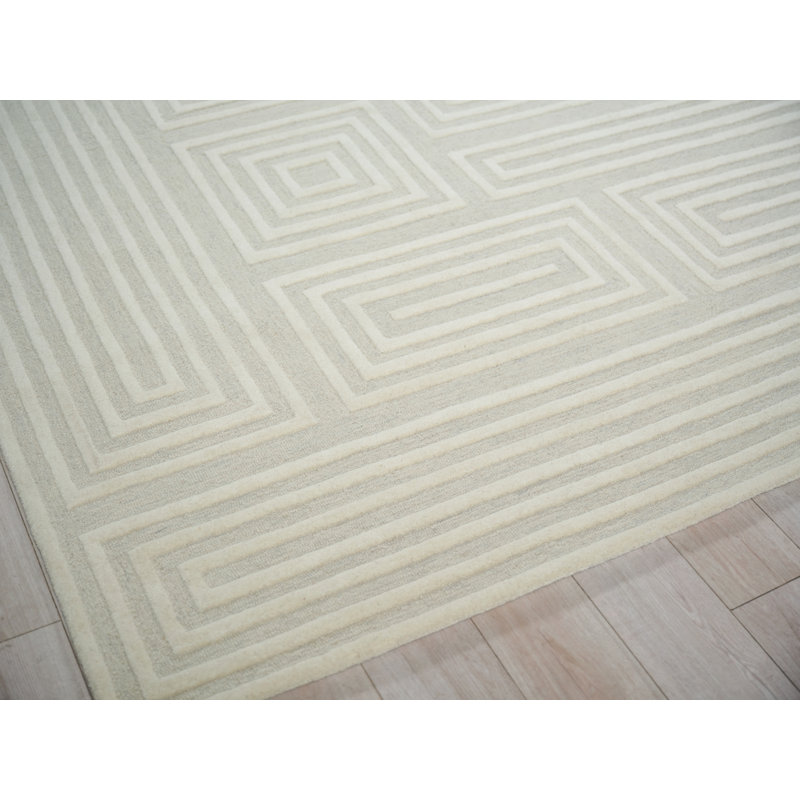 Teton Handmade New Zealand Wool Silver/Ivory Area Rug, Rectangle 4' x 6'