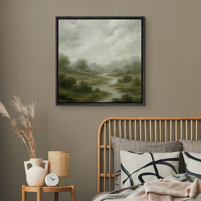 «Foggy Countryside Stream Landscape Wall Decor», reproduction d'art sur toile encadrée, H 24 po x l 24 po x P 1,5 po