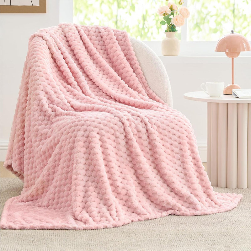Couverture polaire - Jeté décoratif en jacquard 3D pour canapé et lit, couverture moelleuse douce et confortable, Rose