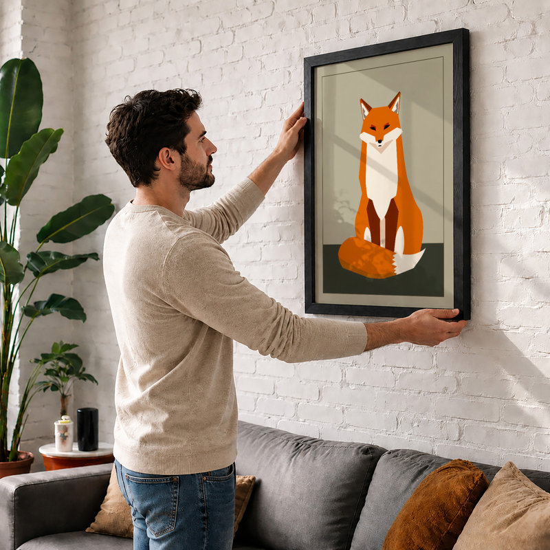 Gentle Fox Modern - Framed Print, Black, A4 - 29.7 x 21.0 cm