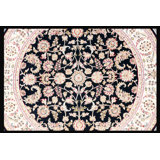 Hand-Knotted High-Quality Black, Red, and Cream Round Area Rug