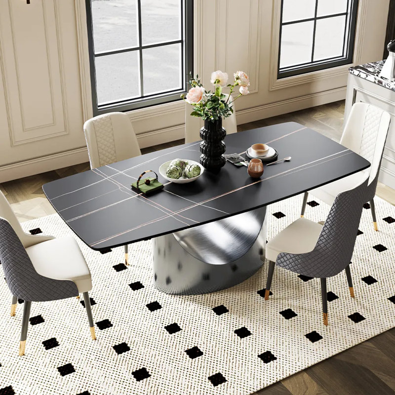 Table de salle à manger Modern, Noir, H 30 po x L 93 po x l 42 po, Gris
