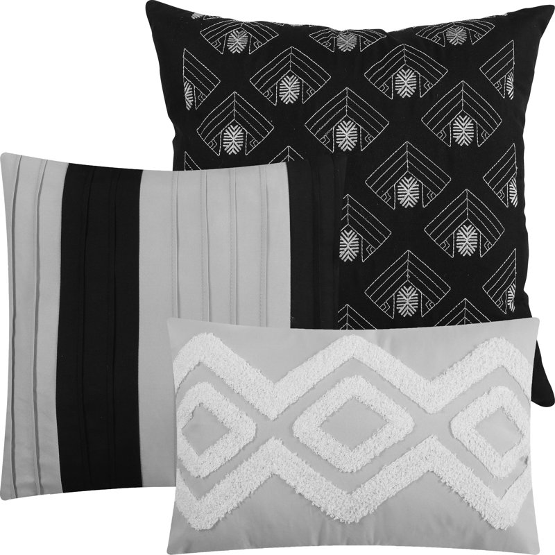 Vernice 7 Piece Geometric Comforter Set, King Comforter + 6 Additional Pieces, Gray