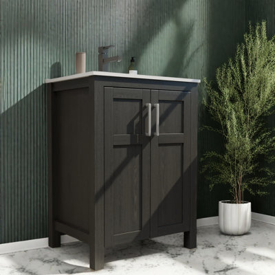 Meuble-lavabo moderne noir avec lavabo en céramique blanche pour salle de bain