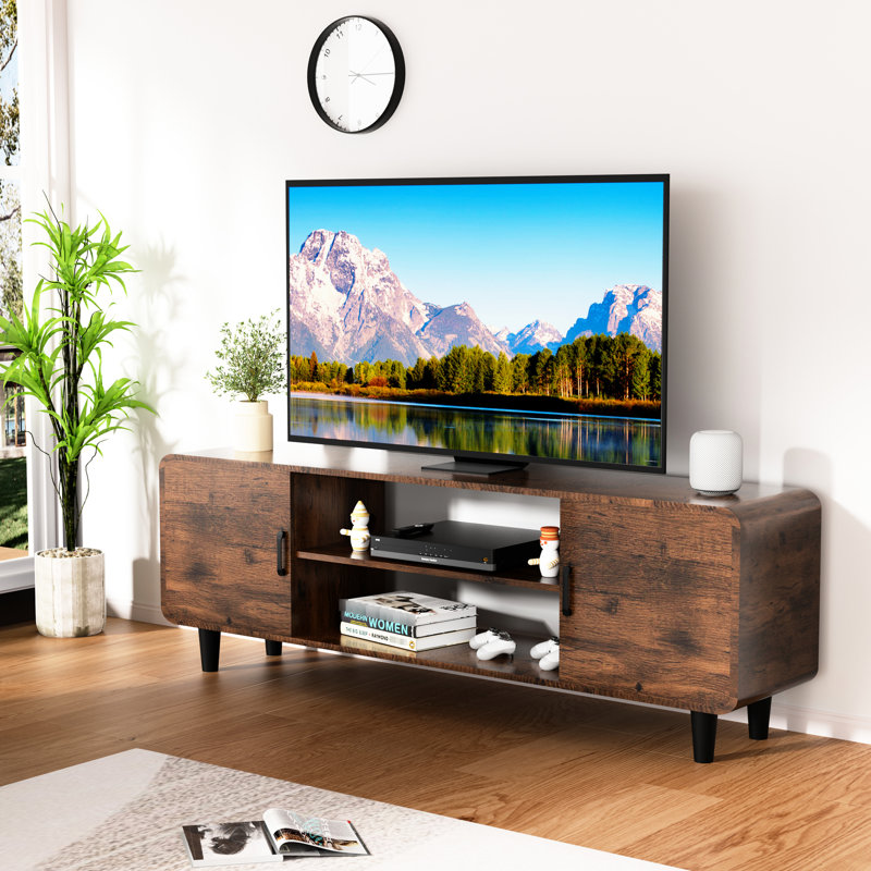 Meuble audio-vidéo pour téléviseur brun rustique avec tablette ouverte