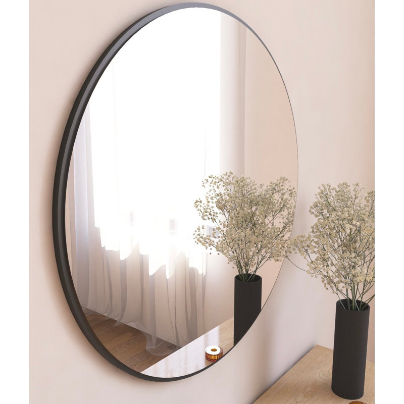 Modern Round Wall Mirror, 23.6 x 23.6 x 0.9 inches | 100% MDF Construction, Eco-Friendly Flotal-E Mirror | Sleek Black Finish, Perfect for Home Decor, Living Room, or Bedroom | Easy Wall Mounting