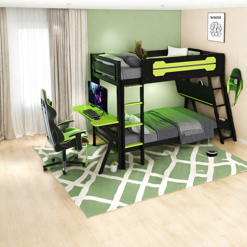 Lits superposés simples peu encombrants avec structure en bois, conception moderne pour une configuration de jeu à domicile