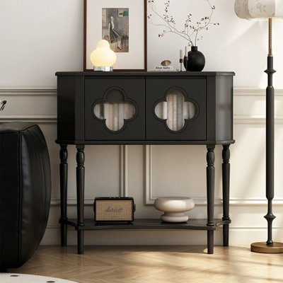 Black Solid wood Half-circle Console Table