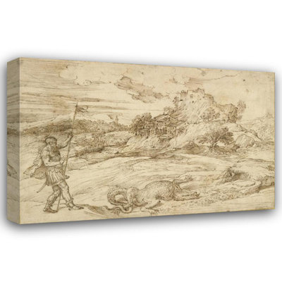 "Landscape with St. Theodore Overcoming the Dragon" by  Titian - Gallery Wrap Canvas Wall Art