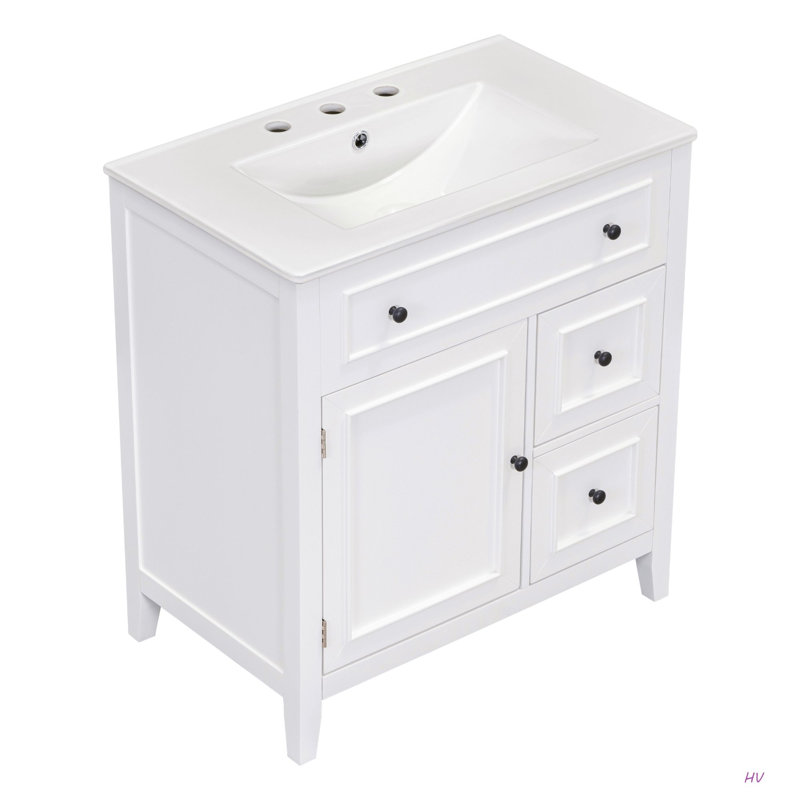 Meuble-lavabo 30 po avec comptoir, meuble-lavabo avec porte et deux tiroirs, structure en bois massif, un paquet