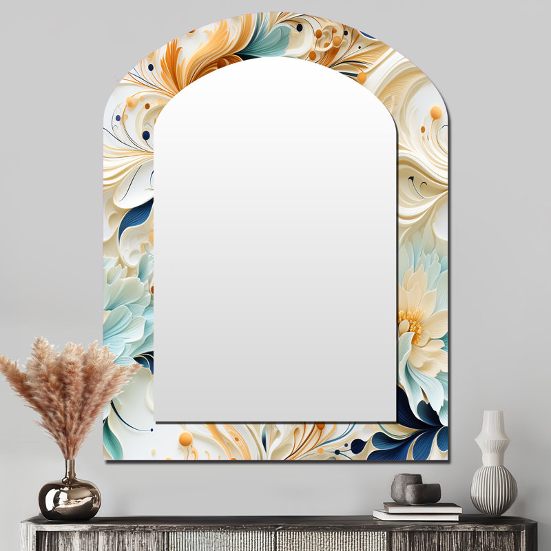 Ethereal Whispers Paisley Pattern - Paisley Asymmetrical Decorative Wall Mirror, Glam Arch Mirror, Printed Metal Art