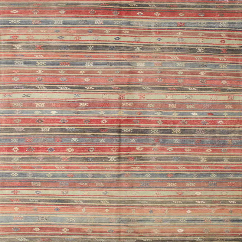 Tapis rouge/vert/bleu zone contemporaine, Carré 4 pi