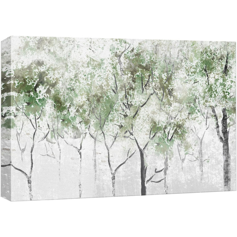 Abstract Forest " Rustic Pastel Green Spring Forest Tree ", 32" H x 48" W x 1.5" D, Wrapped Canvas