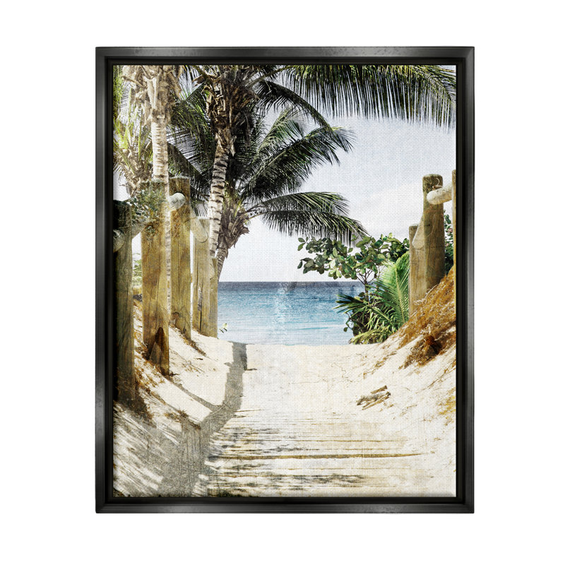 Sentier tropical de sable encadré sur toile par Marcus Prime, H 21 po x l 17 po x P 1,7 po, Cadre flottant noir de jais