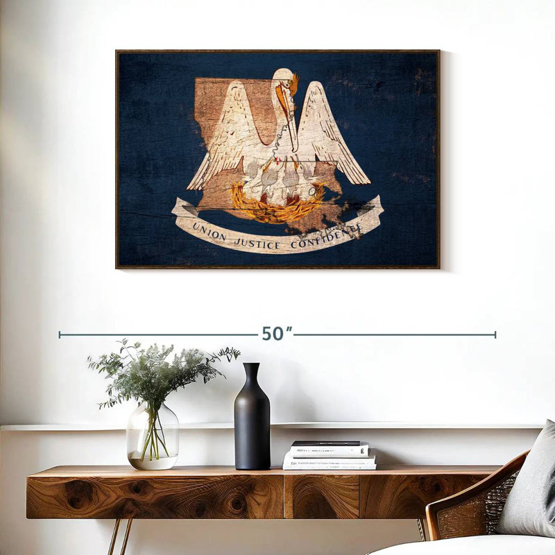 Pélican de Louisiane, 37 po x 25 po, Cadre flottant noyer