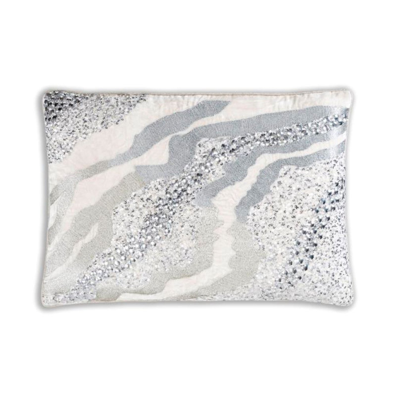 Dawn Sequined Velvet Throw Pillow, Silver