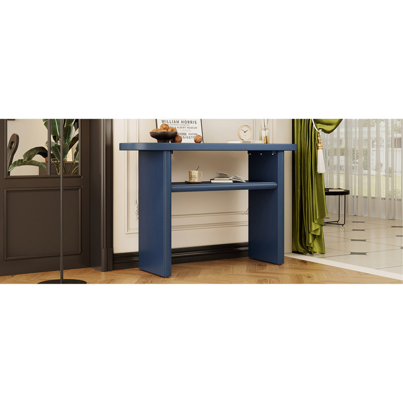 Console Table with Rounded Edges and Sturdy Shelf, Navy