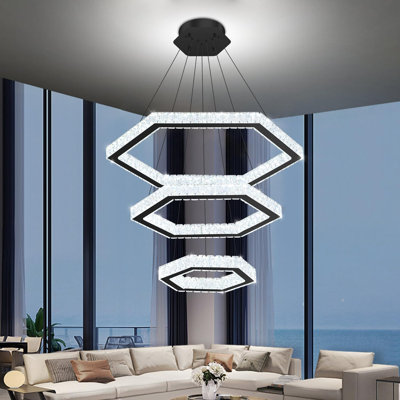 Lustre moderne à anneaux DEL et cristaux