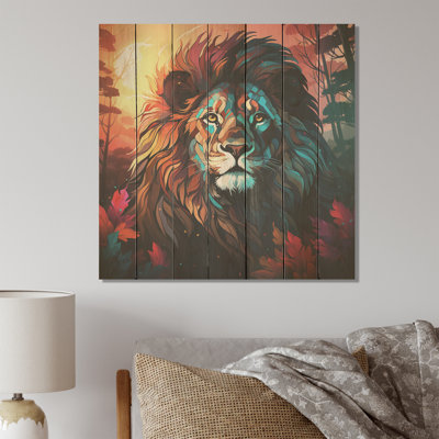 Moonlit Wild Majesty Lion King II - Lion Animal On Wood Print