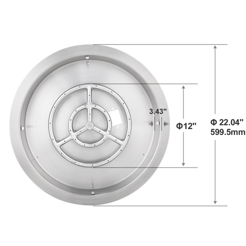 VEVOR 22" Round Stainless Steel Fire Pit Burner with Lid