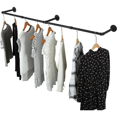 Portemanteau mural 72 pouces pour barre à vêtements suspendue pour tringle à linge, tringle à vêtements et support à plantes jusqu'à une charge maximale de 135 lb, noir (72 po (1 paquet))