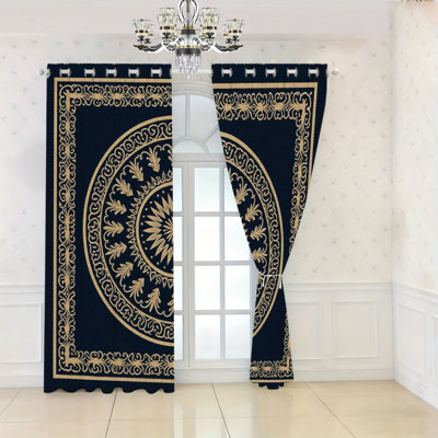 2 rideaux occultants à motif mandala, rideaux de fenêtre de style rétro, panneaux de rideaux à œillets bloquant la lumière pour le salon, la chambre à coucher, la décoration intérieure