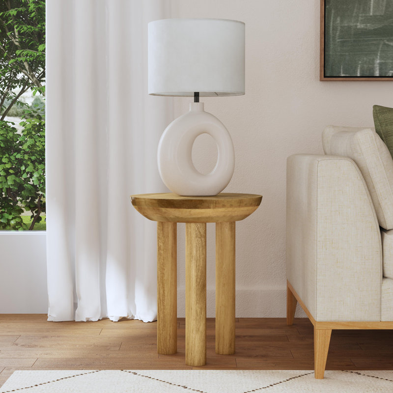 Ebern Designs Mango Wood 3-Leg Side Table, Natural