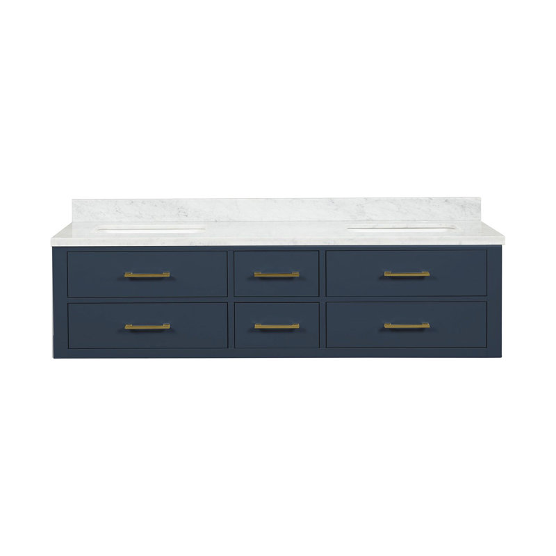 72 po X P 22 po Meuble-lavabo double D avec comptoir en marbre de Carrare, Bleu