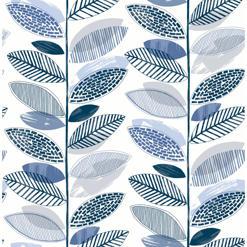 Papier peint feuilles vertes Araina, Bleu