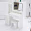 Grande table de chevet de 41 po avec tabouret de chevet + tabouret rembourré, très grand miroir à DEL à commande tactile, interrupteur 3 couleurs, commode de rangement multi-couches à la mode-789488692
