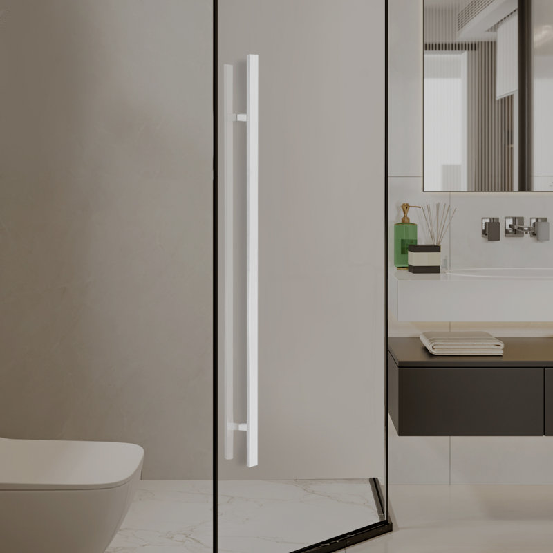Poignée de porte à double face à tirer, poignée de porte en forme de H (1,57 (l)), 70.87", Argent satiné