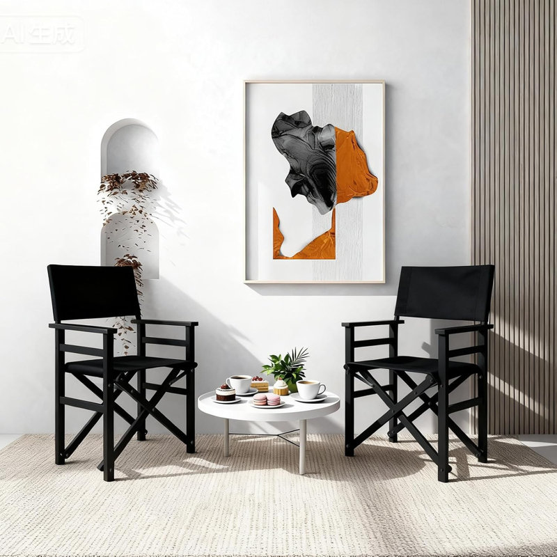 Ensemble de chaises de plage en bois massif noir pour patio (ensemble de 2), Noir, Noir